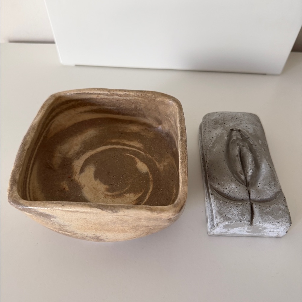 Handcrafted Ceramic Bowl and Concrete Sculpture